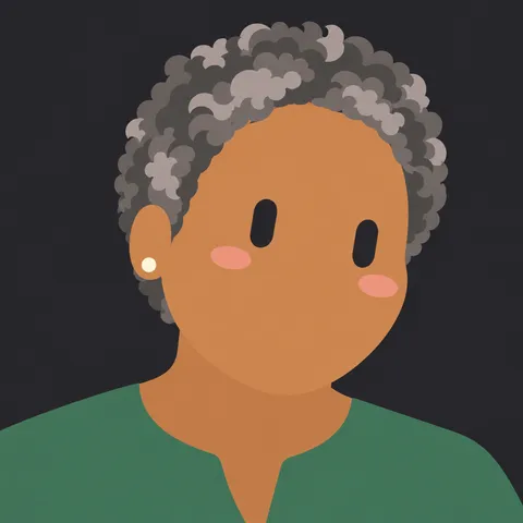 Grok Bot style avatar: Grey curls